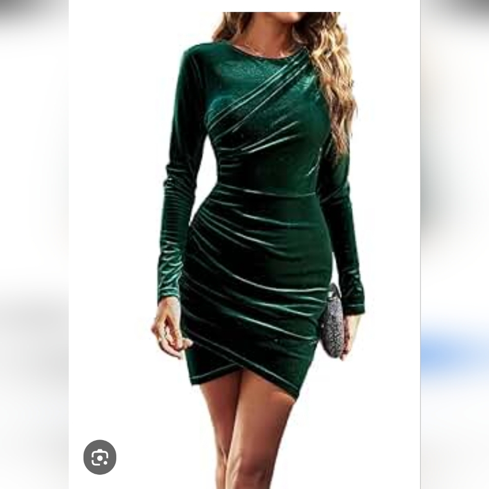 Flying Tomato Deep Green Velvet Long Sleeve Dress